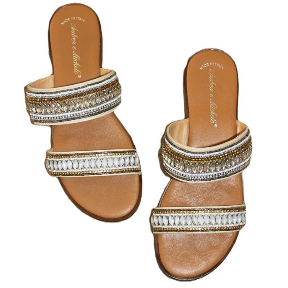ANDREA e MICHELE Made in Italy Beaded Rhinstone Strap Sandals (US 8.5)